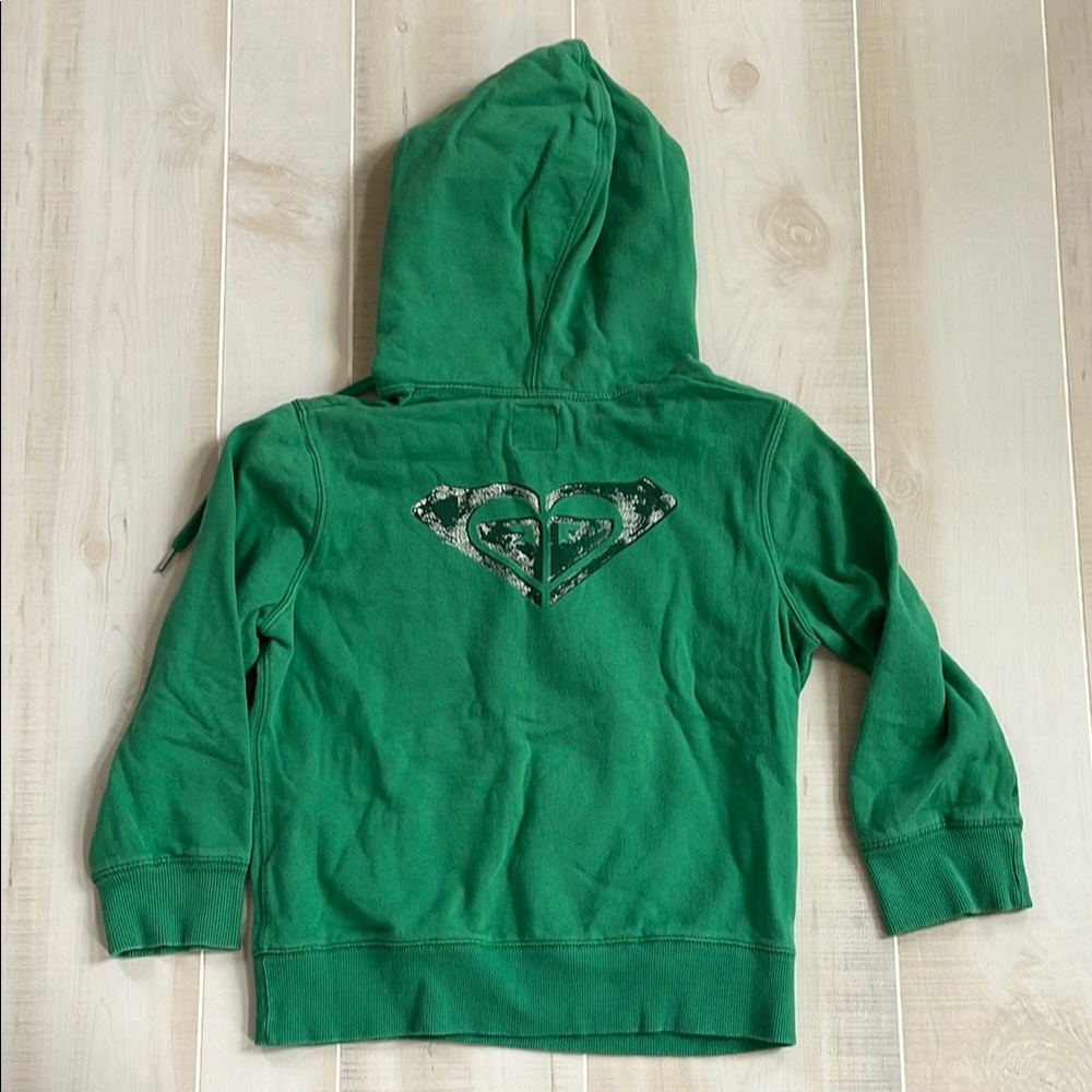 Roxy Vibrant Green Hoodie with Blue Striped Lining size Large - Picture 4 of 7